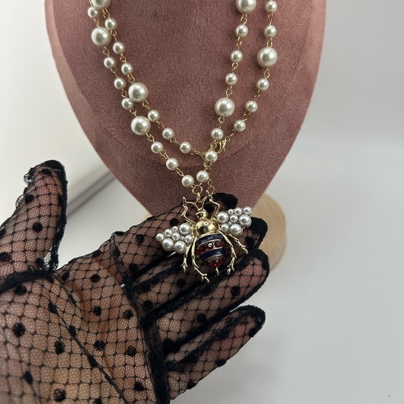 Anthropologie Pearl Bee Elegant Long Gold Necklace - Picture 12 of 17